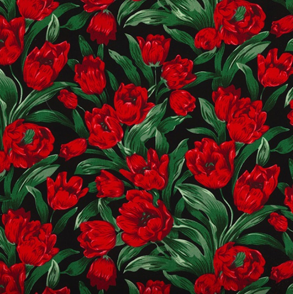 Rose & Hubble Cotton Poplin Tulips On Black